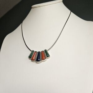 Milor Italy 925 Sterling Silver Pendant Necklace Vintage Red Green Blue Stone